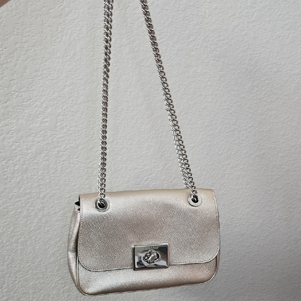 Coach Silver Shoulder Bag with Chain Strap